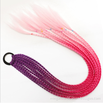 2021 New Ombre Long Ponytail Wig With Rubber Band Hair Ring Chignon Crochet Braid Hair Rainbow Synthetic Hair Extension